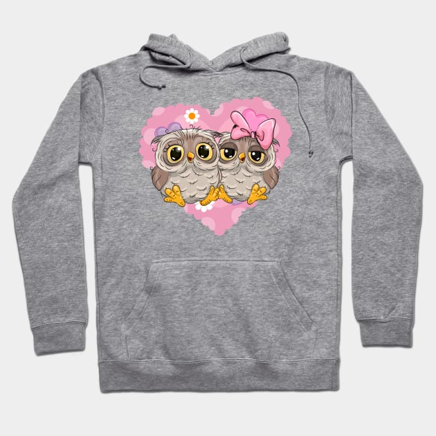 Two cute lovesick owls and a pink heart on the background Hoodie by Reginast777